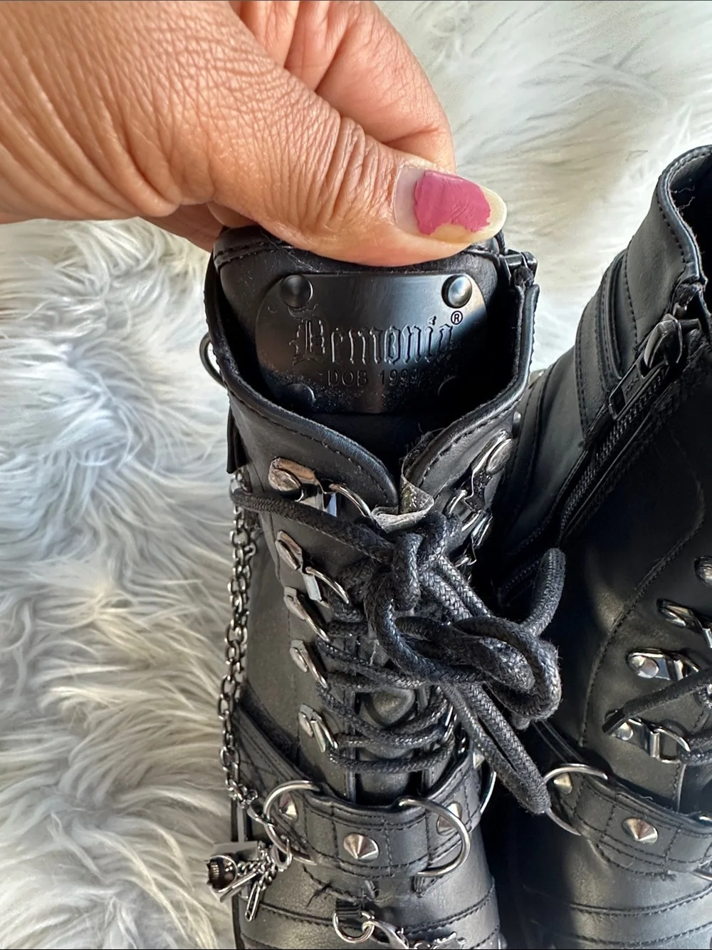 Demonia for Dolls Kill Goth/ Punk Ashes -52 Black Platform Lace-Up Ankle Boots